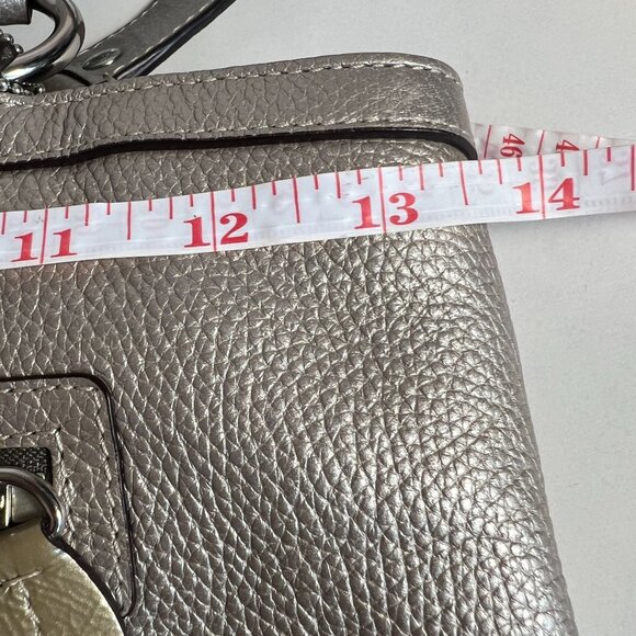 Coach L Shoulder Bag Pebbled Leather Metallic Silver Purse Tote Duo Handles - Picture 16 of 16